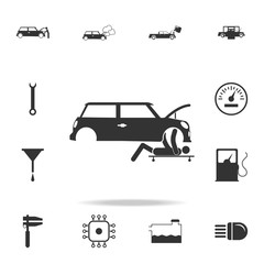 the person repairs under the car icon. Detailed set of car repear icons. Premium quality graphic design icon. One of the collection icons for websites, web design, mobile app