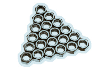 Image of triangle from nuts with outline of cayn color on white backdrop.