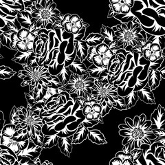 seamless monochrome pattern of flowers for greeting cards, background, price tags