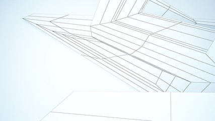 Abstract drawing white parametric interior  with window. Polygon colored drawing. 3D illustration and rendering.