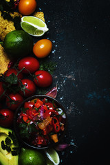 Tex-Mex Concept, Nachos, Salsa Sauce, Food Background, Top View