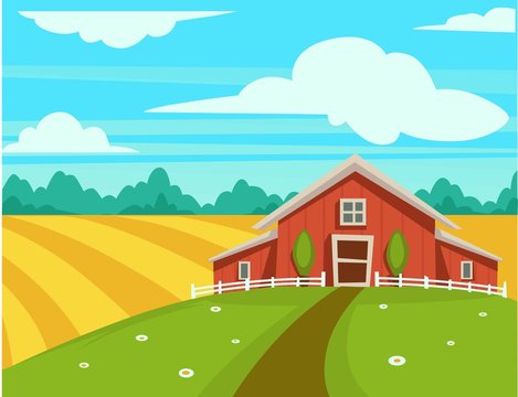 Farm House Or Farmer Household Agriculture Scenery Vector Cartoon Design