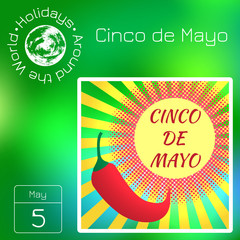 Series calendar. Holidays Around the World. Event of each day of the year. Cinco de Mayo. 5st May