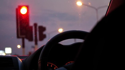 red traffic light, driver driving car stop on crossroad - Powered by Adobe