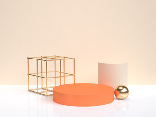 minimal abstract orang gold geometric shape form white cream scene 3d rendering