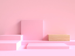 minimal abstract blank pink square wood scene 3d rendering
