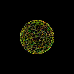 Abstract polygonal broken sphere.Isolated on black background.Vector illustration.