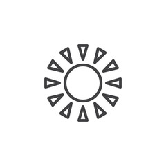 Sun with sunbeams outline icon. linear style sign for mobile concept and web design. Sunshine simple line vector icon. Symbol, logo illustration. Pixel perfect vector graphics
