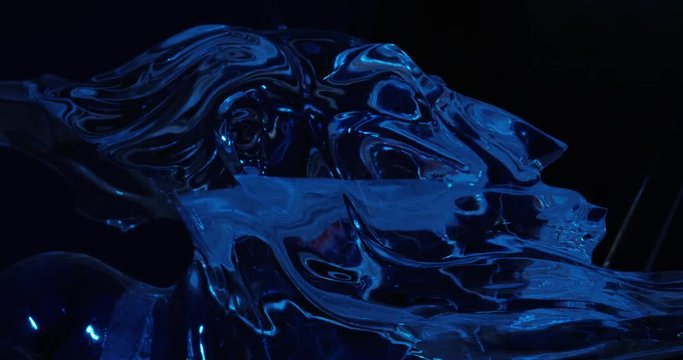 Ice sculpture and night under blue light - close up