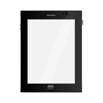 tablet in ipad style black color with blank touch screen isolated