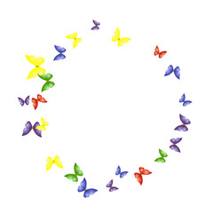 Obraz premium Tło z kolorowych motyli. Prosty kobiecy wzór na kartę, zaproszenie, nadruk. Modna dekoracja z pięknymi sylwetkami motyli. Tło z ćmy