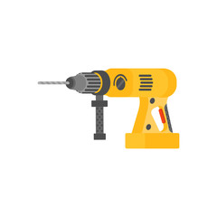 Yellow power tool - hammer drill in flat design