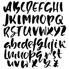 Handdrawn dry brush font. Modern brush lettering. Grunge style alphabet. Vector illustration.