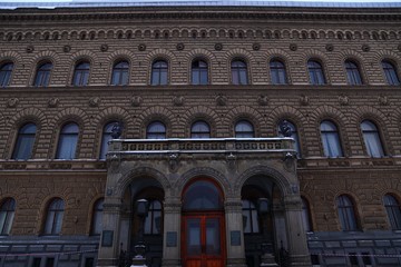 Obraz premium View of the street and buildings on palace embankment road, SAINT PETERSBURG RUSSIA