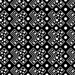 Seamless vector pattern. Black and white geometrical background with hand drawn decorative tribal elements. Print with ethnic, folk, traditional motifs. Graphic vector illustration.