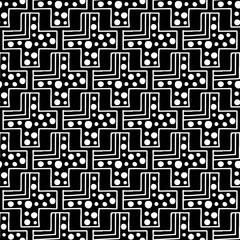 Seamless vector pattern. Black and white geometrical background with hand drawn decorative tribal elements. Print with ethnic, folk, traditional motifs. Graphic vector illustration.