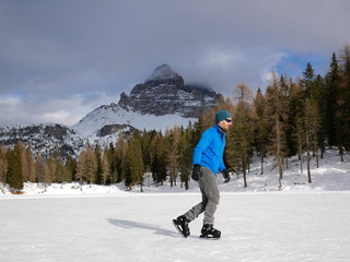 Skating on Lago d'Antorno in the Dolomites
