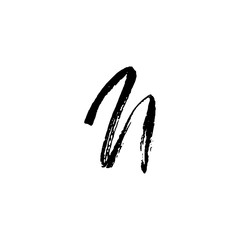 Letter U. Handwritten by dry brush. Rough strokes textured font. Vector illustration. Grunge style elegant alphabet.