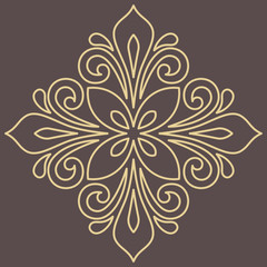 Oriental vector pattern with golden arabesques and floral elements. Traditional classic ornament. Vintage pattern with arabesques