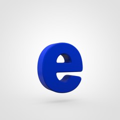 Plastic blue letter E lowercase isolated on white background.