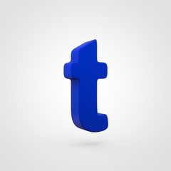 Plastic blue letter T lowercase isolated on white background.