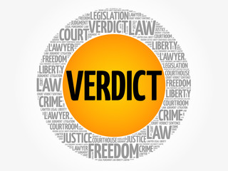 Verdict word cloud collage, law concept background