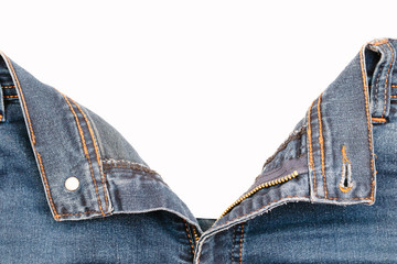 Zipper Blue Jeans, isolated on white background