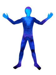 human standing hand up power pose, abstract body watercolor painting hand drawing