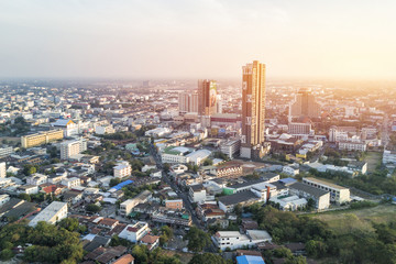 Aerial view of Khon Kaen, a province in the northeastern region of Thailand,  from drone