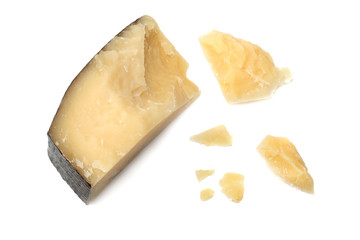 parmesan cheese isolated on a white background top view