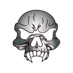 Skull metallic, caricature on white background,
