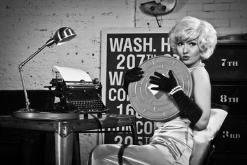 Actress in the style of Hollywood retro films