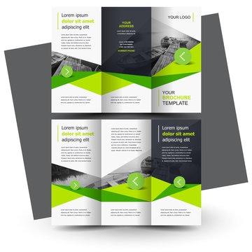 Tri-fold design template, Brochure creative cover geometric green color