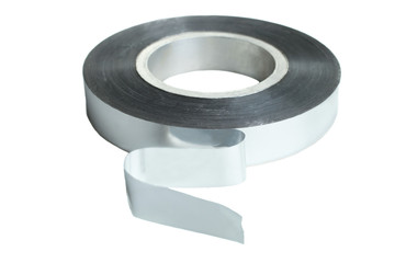 Silver duct tape isolated on white background.