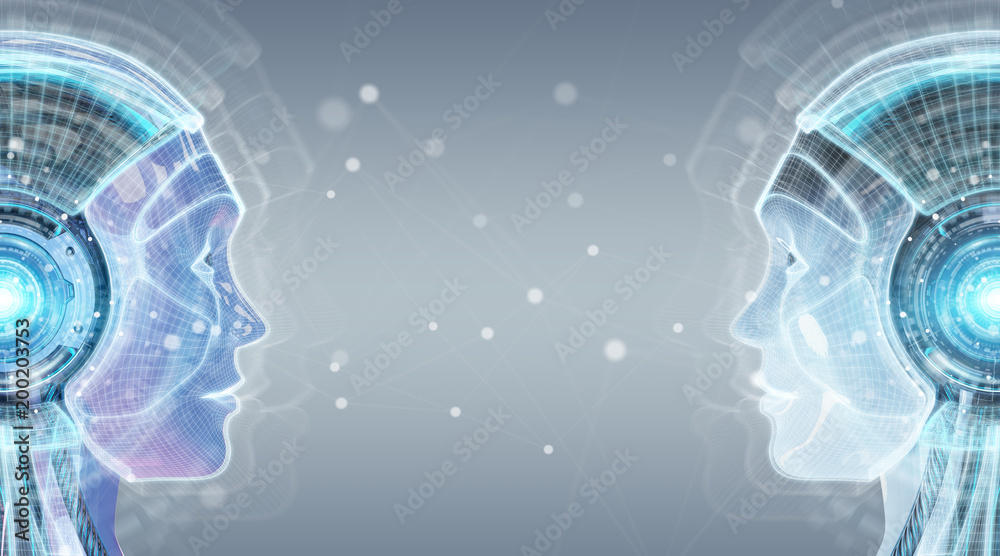 Fototapete digital artificial intelligence cyborg interface 3d rendering