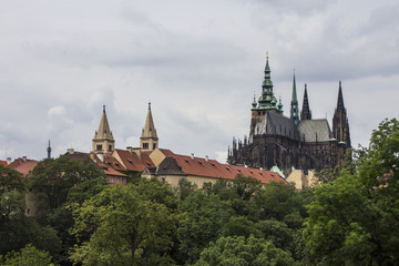 Fototapeta na wymiar View of the Metropolitan Cathedral of Saints Vitus, Wenceslaus and Adalbert is a Roman Catholic metropolitan cathedral in Prague.Czech Republic