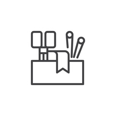 Sewing tools outline icon. linear style sign for mobile concept and web design. Tailoring simple line vector icon. Symbol, logo illustration. Pixel perfect vector graphics