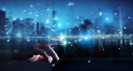 Businessman using futuristic connection interface 3D rendering