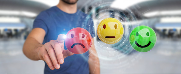 Businessman using customer satisfaction rating 3D rendering