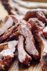 Raw pork ribs ,  on a wooden dinette