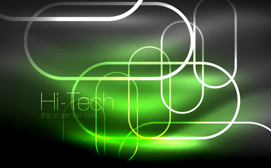 Glowing ellipses dark background, waves and swirl, neon light effect, shiny vector magic effects