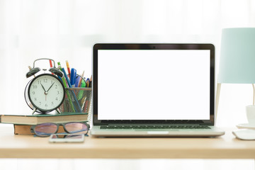 Mockup image of laptop with blank white screen.