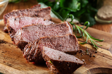 Slices of beef steak