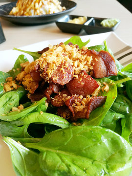 Baby spanach salad at restaurant.