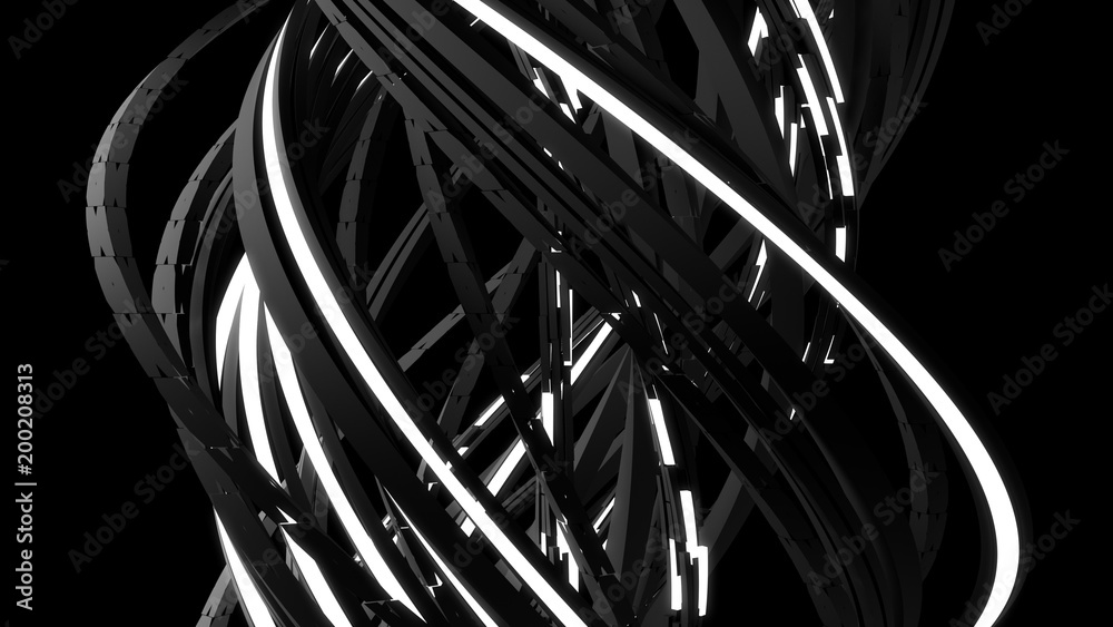Poster 3d render abstract background. technology concept. random rectangular line are twisted. glow element
