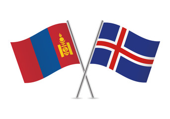 Mongolia and Iceland flags. Vector illustration.