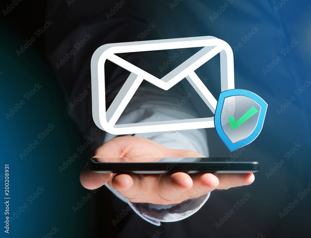 Poster approved and verified email symbol displayed on a futuristic interface - message and internet concep