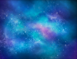 Galaxy blue sky with stars and nebulas.