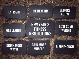 New Year’s fitness resolutions concept - 'New Year’s fitness resolutions’ and its lists...