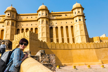 Girl tourist. Amer Fort. Amber fort.
